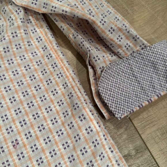 JOHNSTON & MURPHY MENS XL PURPLE AND ORANGE LONG SLEEVE BUTTON UP SHIRT - Picture 3 of 11
